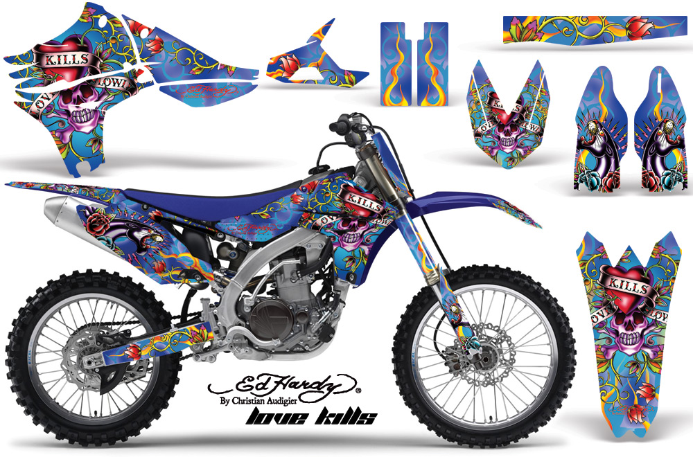 Yamaha YZ450F 2010 Graphics INSTALL-EDHARDY-LOVE KILLS-BLUE-NP